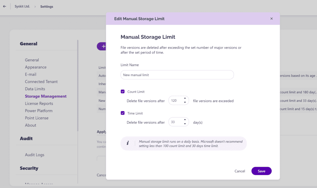 File Versioning Limit