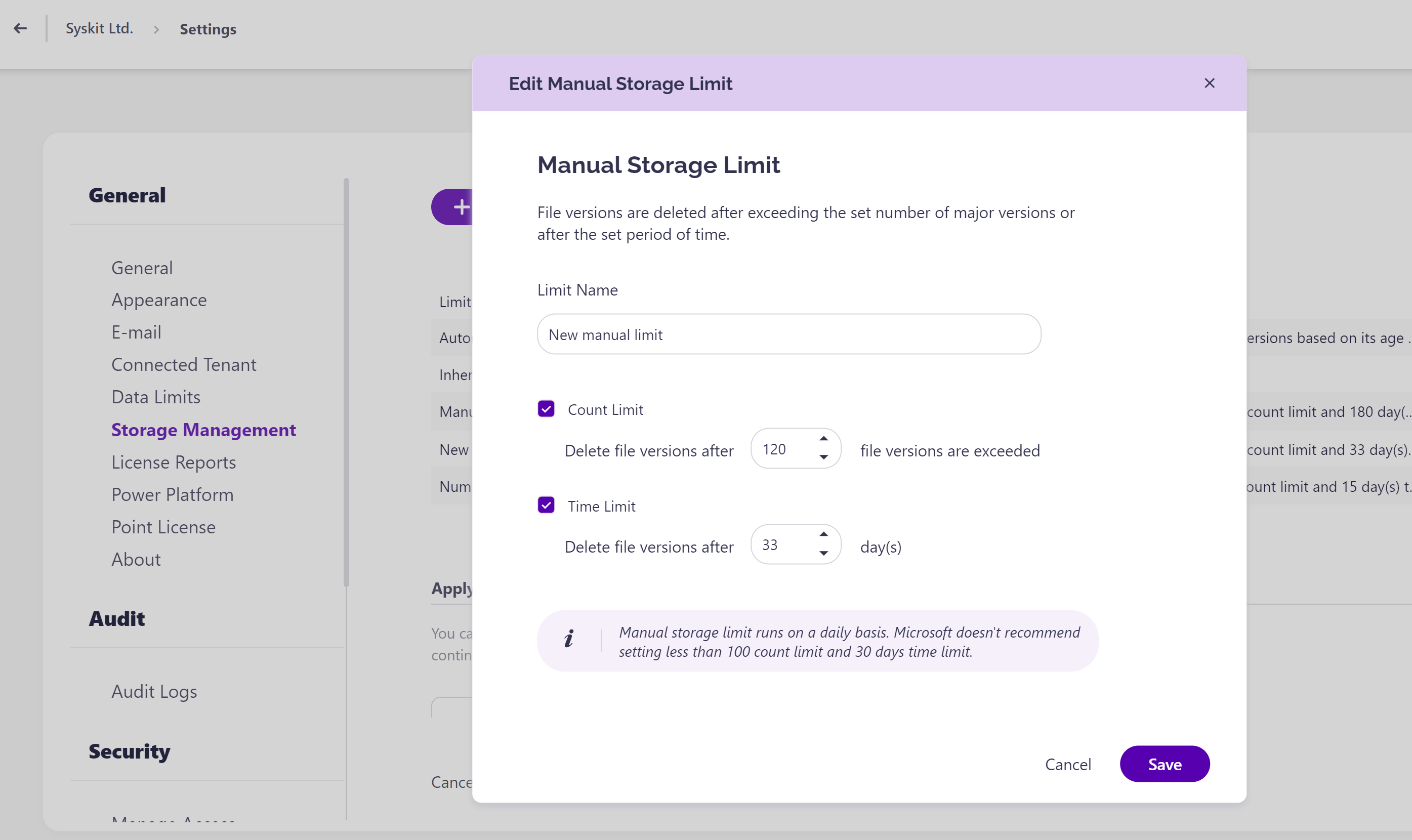 File Versioning Limit