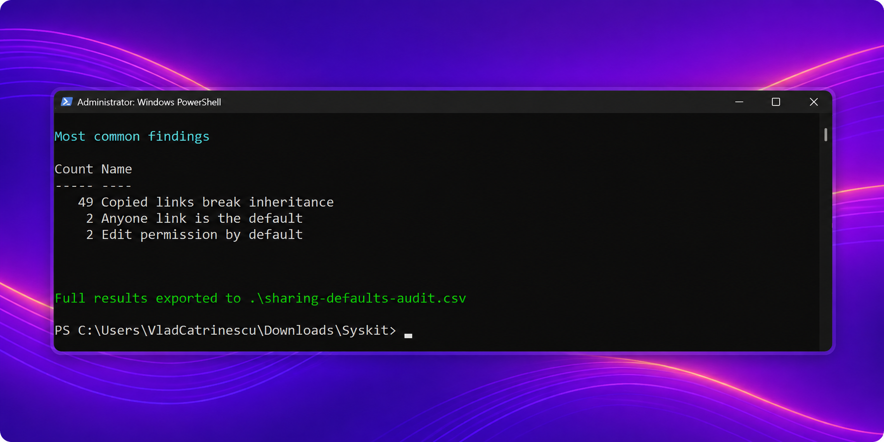 SharePoint PowerShell Audit Results Sharing Links Permission Inheritance
