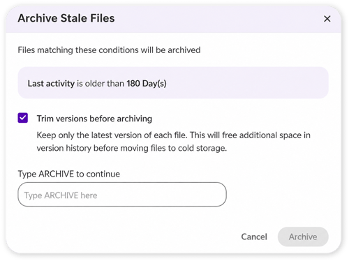 Bulk archive stale files screenshot