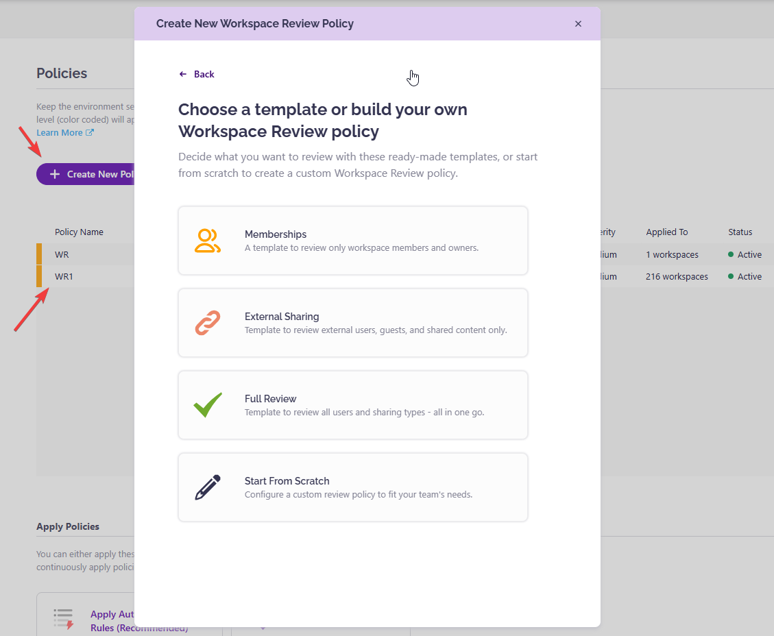 Create a Workspace Review policy in Syskit Point