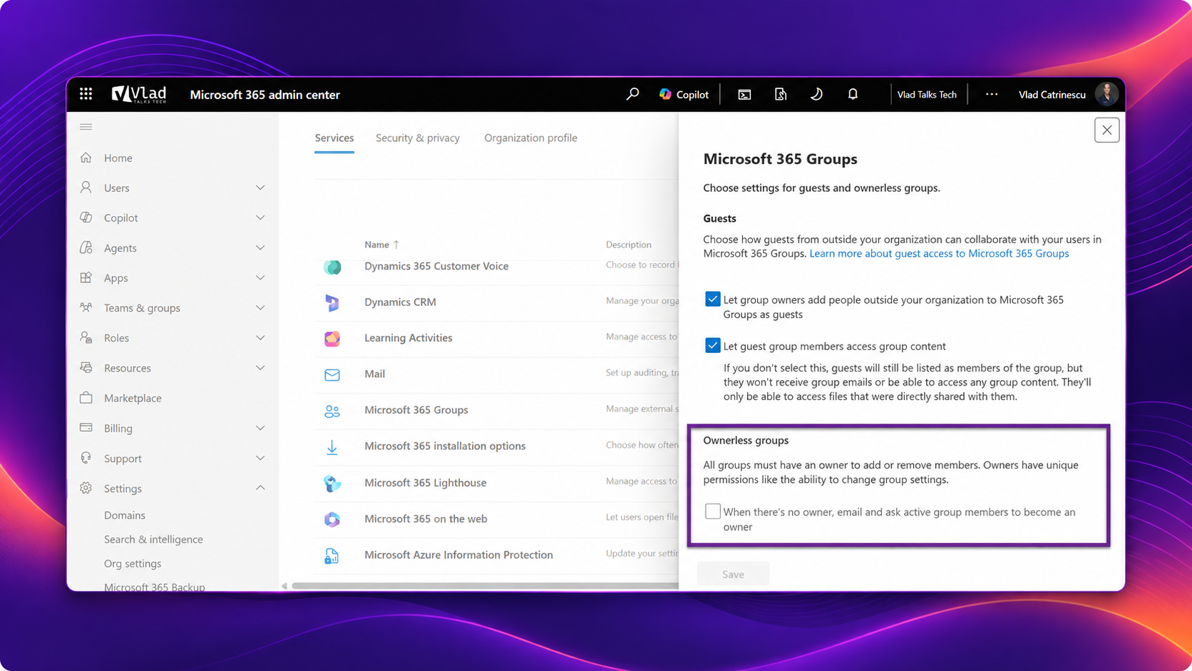 microsoft 365 groups admin panel