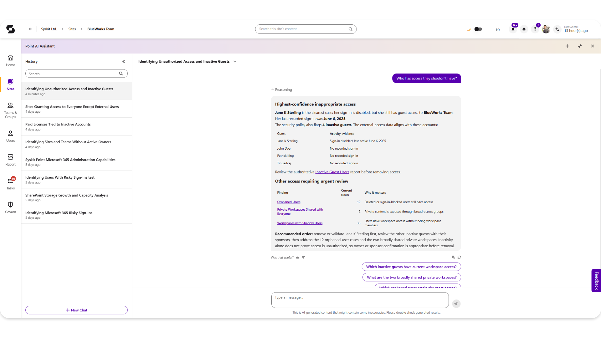 Point Assistant lets you ask questions about your tenant in plain language
