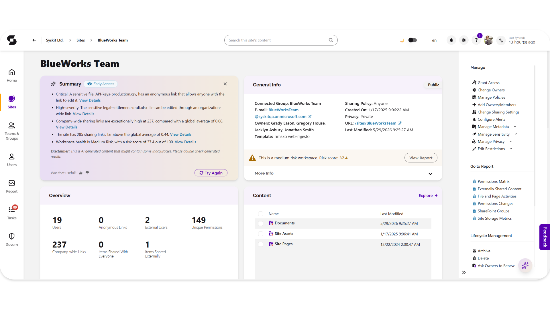 Workspace Summaries in Syskit Point give you an overview of a given workspace
