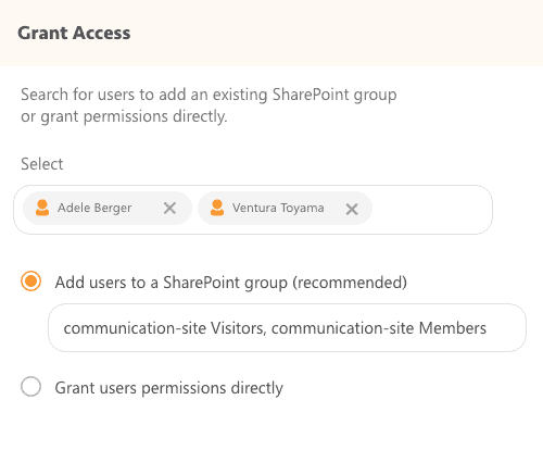 Grant SharePoint permissions directly on a site or via SharePoint groups