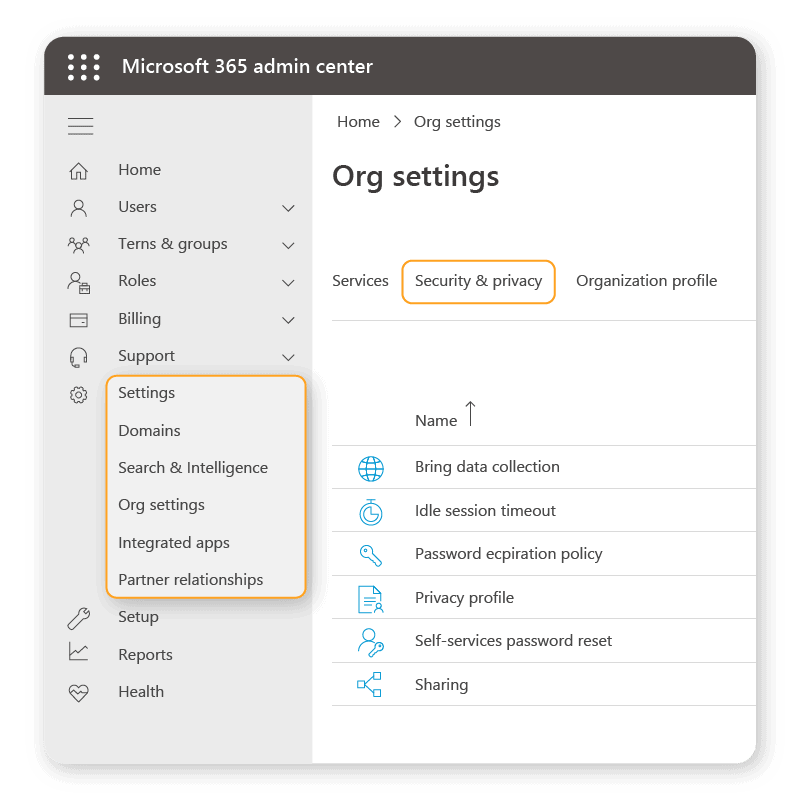 Microsoft 365 security Org settings