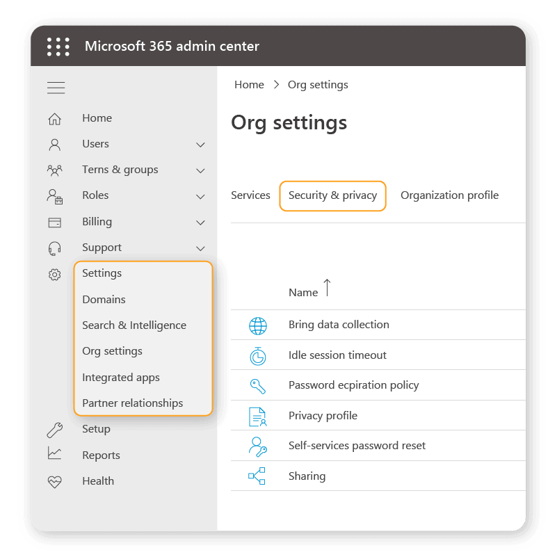 Microsoft 365 Org settings