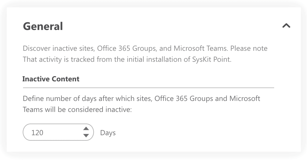 select the number of days after which sites will be marked inactive