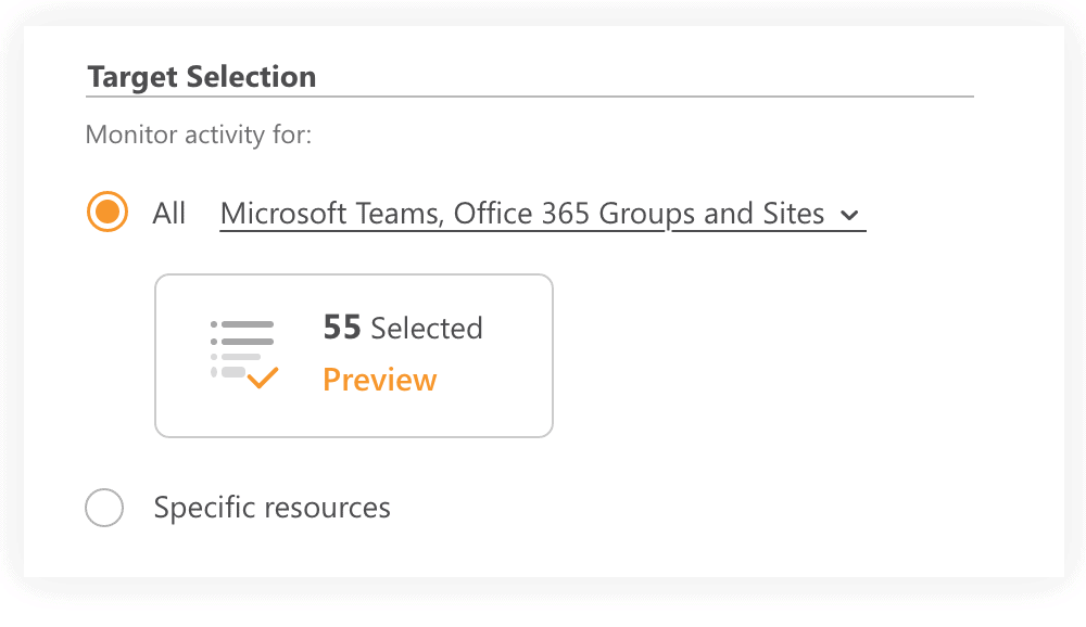 Select types of resources in Office 365 to track