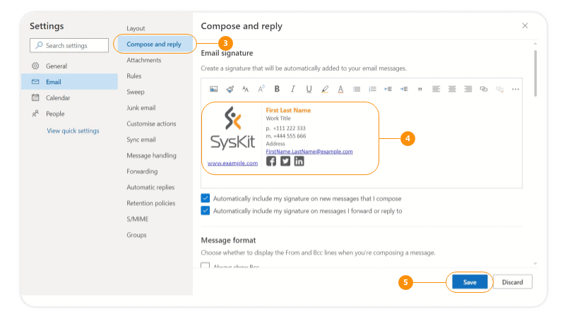 Compose and reply > Email Signature