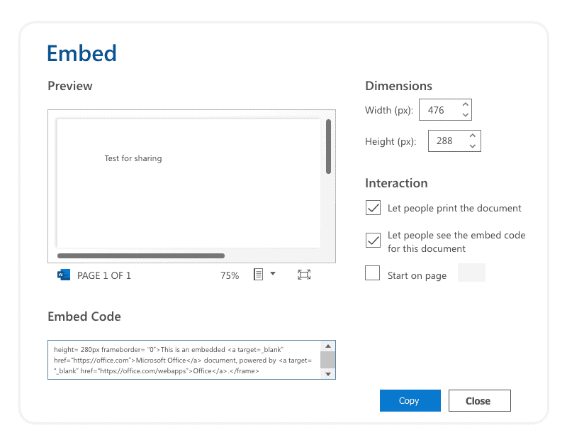 embed actions