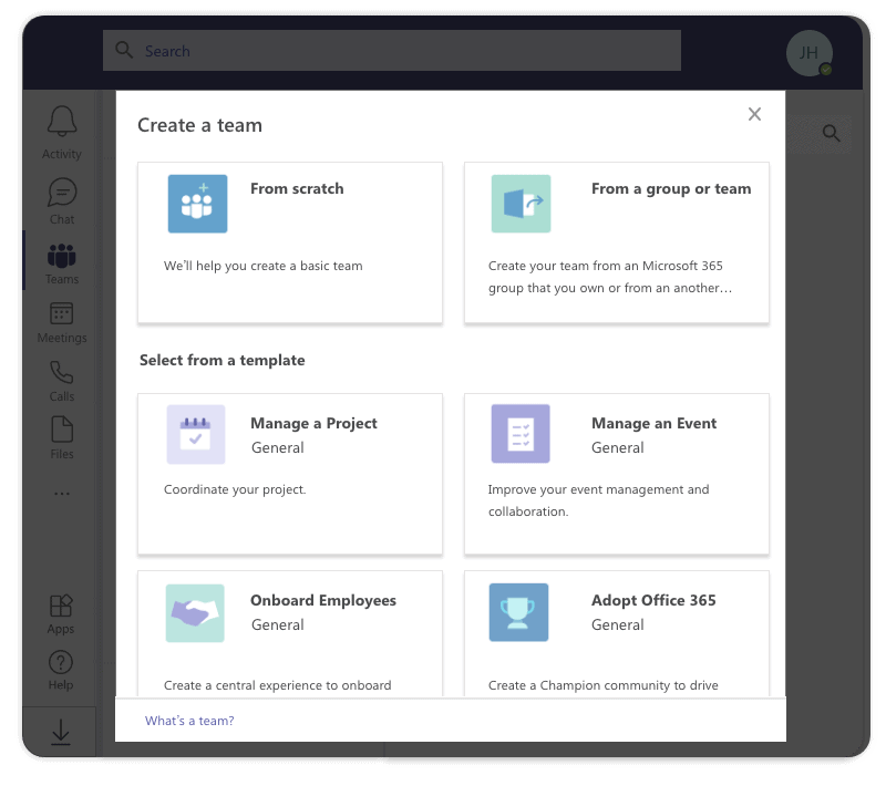 Create team from scratch Microsoft Teams Kanban