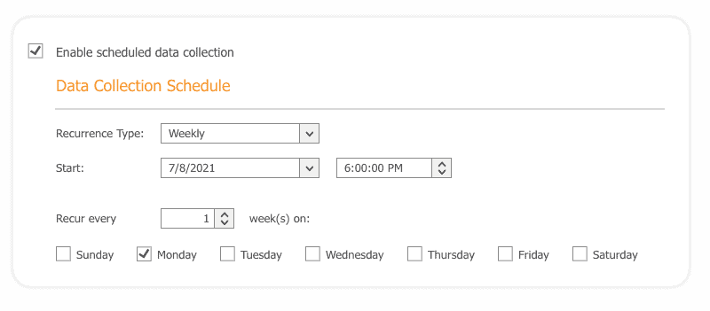 Data collection schedule Syskit Point configuration inventory