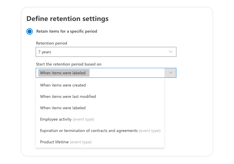 define office 365 retention label period