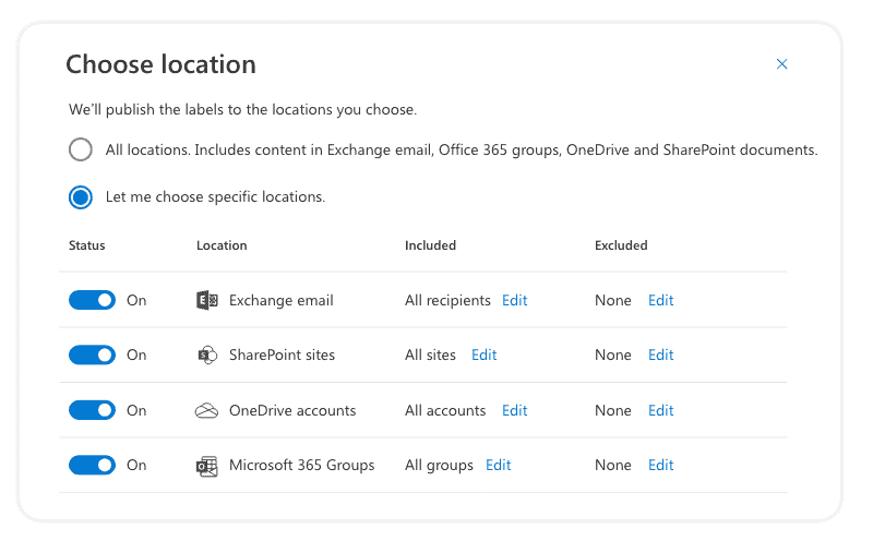 Office 365 retention label locations