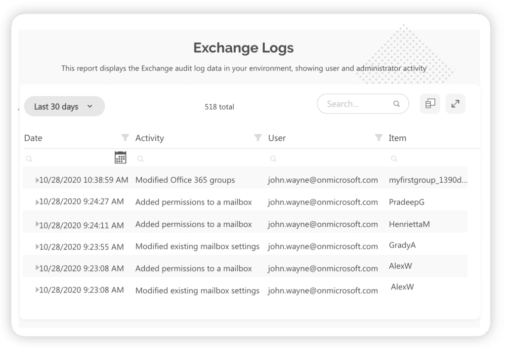 Exchange Online log reports