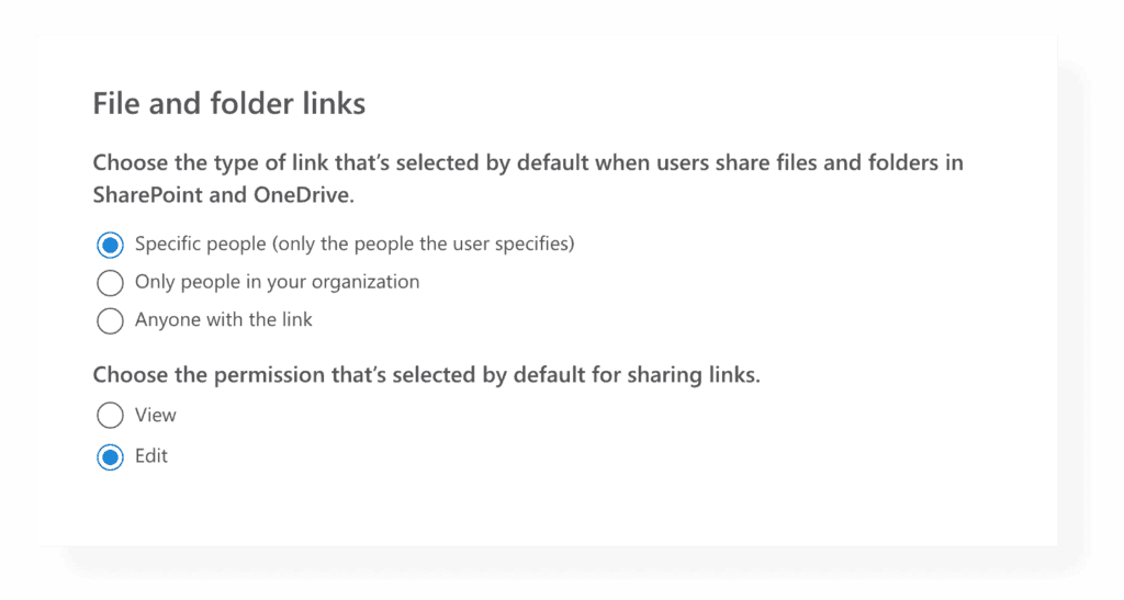 File and folder Office 365 sharing settings