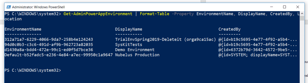 Listed Environments Tenant