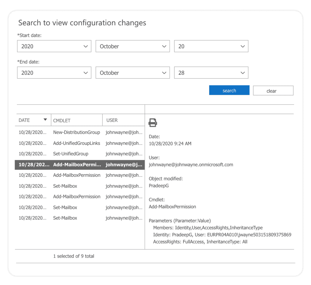 Exchange Online configuration changes