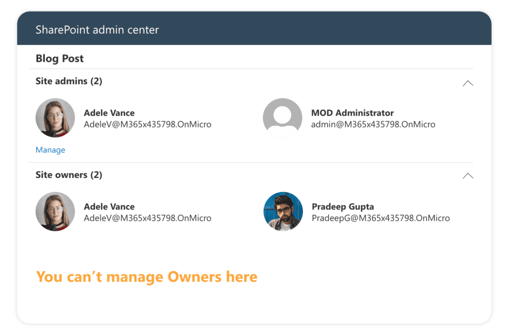 managing admins in SharePoint admin center