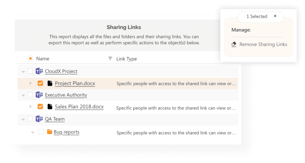 remove sharing links