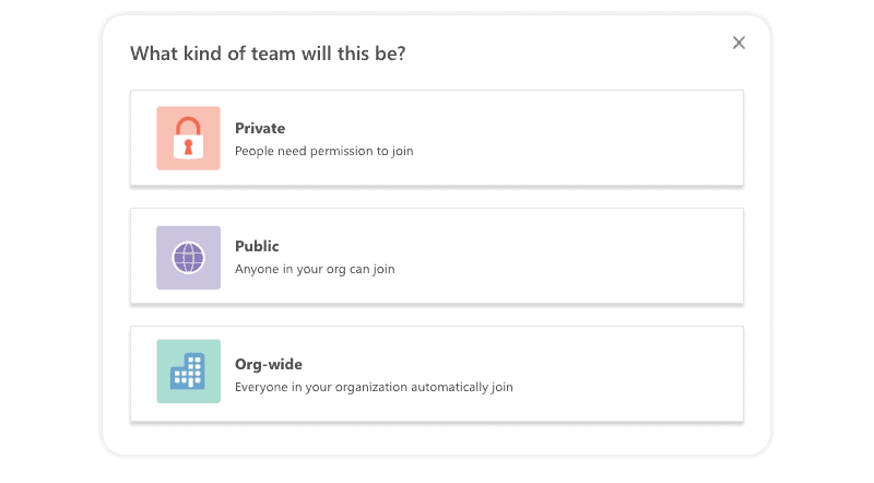 public vs private teams setting