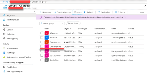 All groups in Azure Active Directory