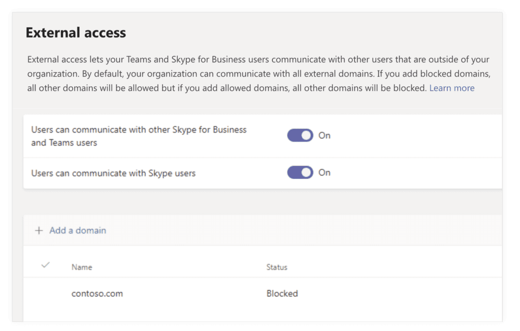 Block external domains in Teams