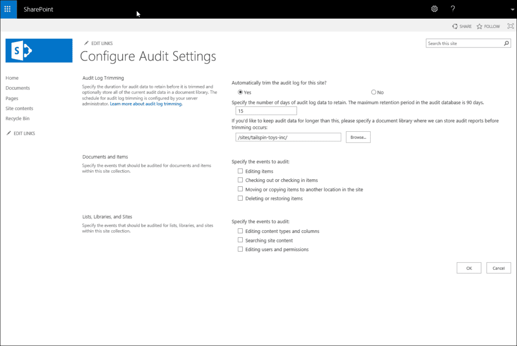 Configure audit settings