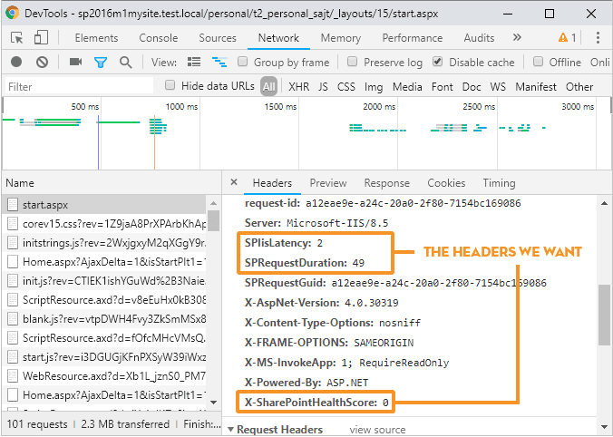 SharePoint page load time diagnostics - response headers