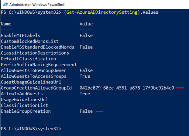 Setting applied to Azure Active Directory