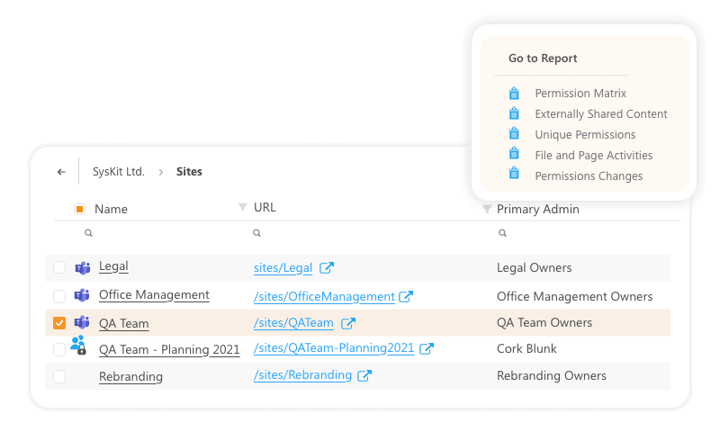 permissions matrix in Syskit Point - overview of Office 365 access