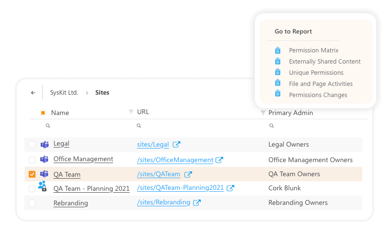 permissions matrix in Syskit Point - overview of Office 365 access 