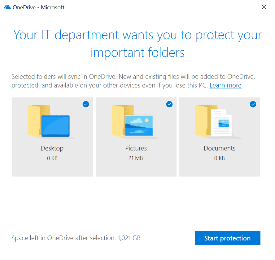 OneDrive for Business setting up known folder move