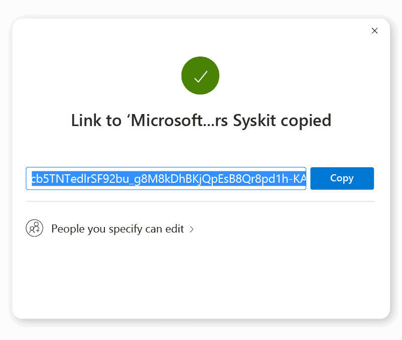 Microsoft file sharing with a link