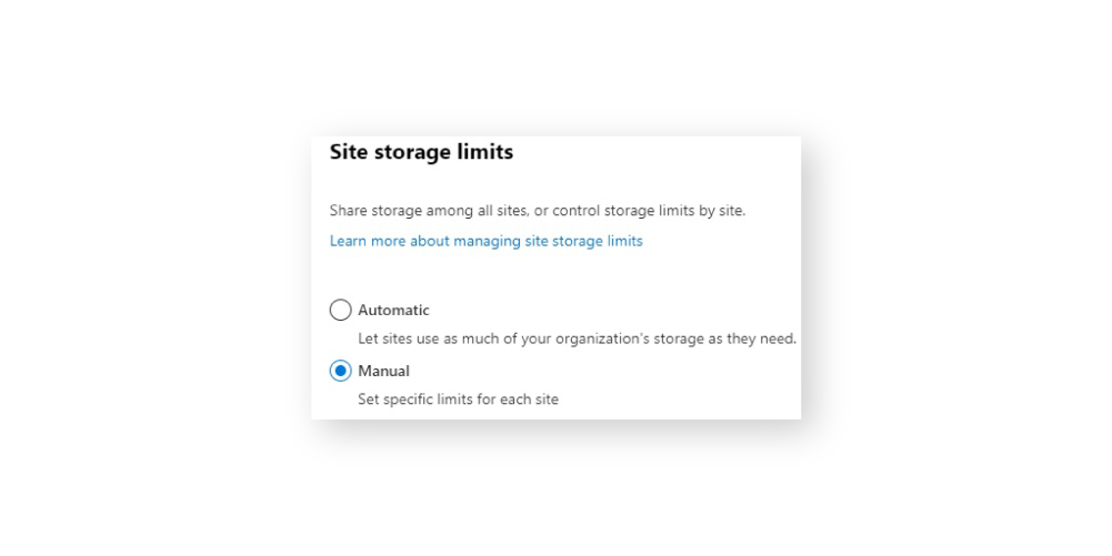 SharePoint site storage limits manual