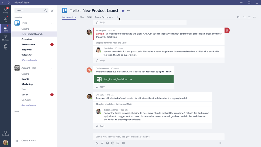 Trello in Microsoft Teams integration screenshot