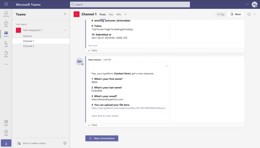 Typeform Microsoft Teams app screenshot