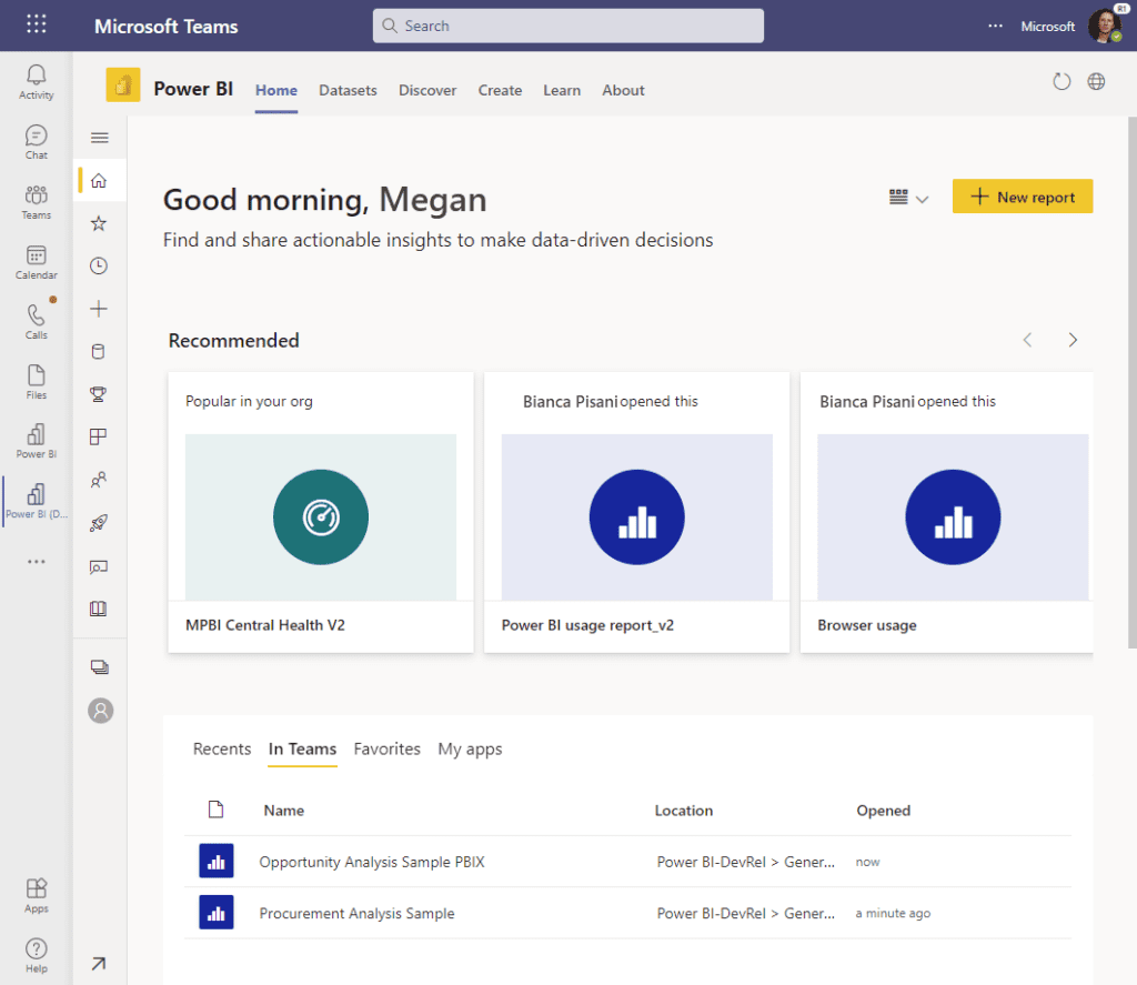 PowerBi Microsoft Teams screenshot