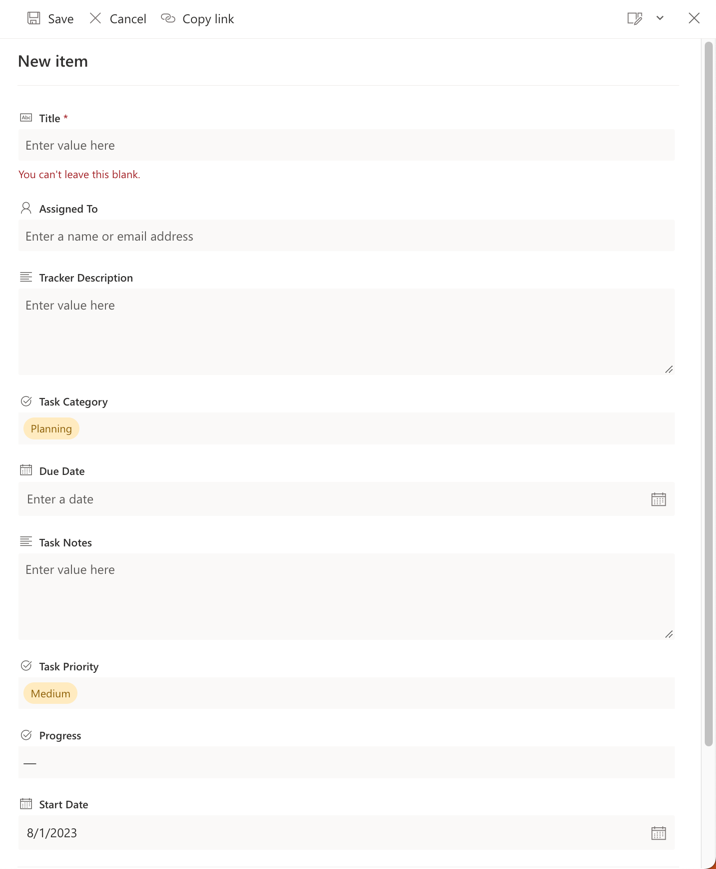 SharePoint list new form