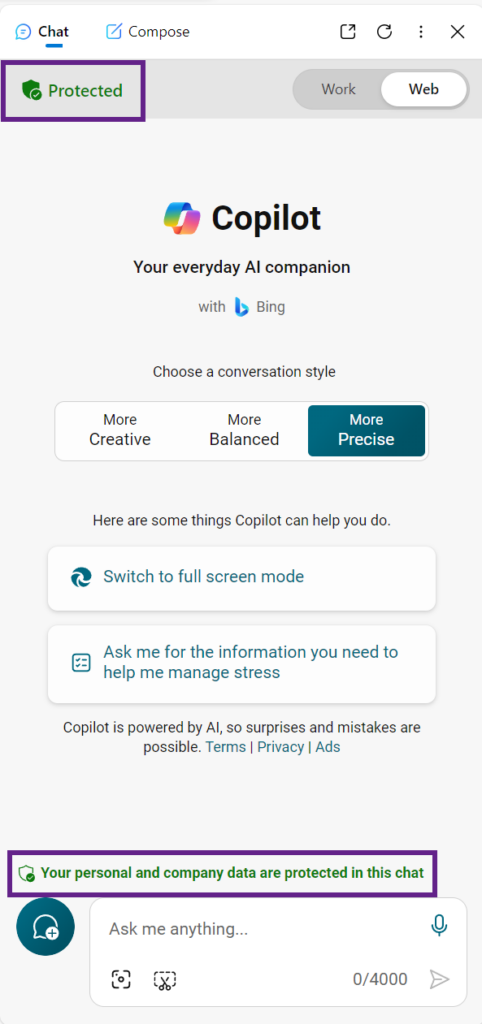 Copilot in Edge with Commercial Data Protection