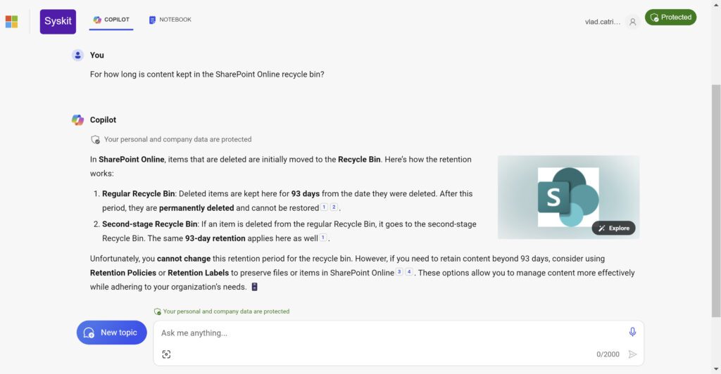 Asking Copilot about the Recycle Bin
