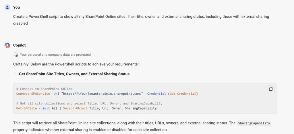 Asking Copilot for a New PowerShell Script