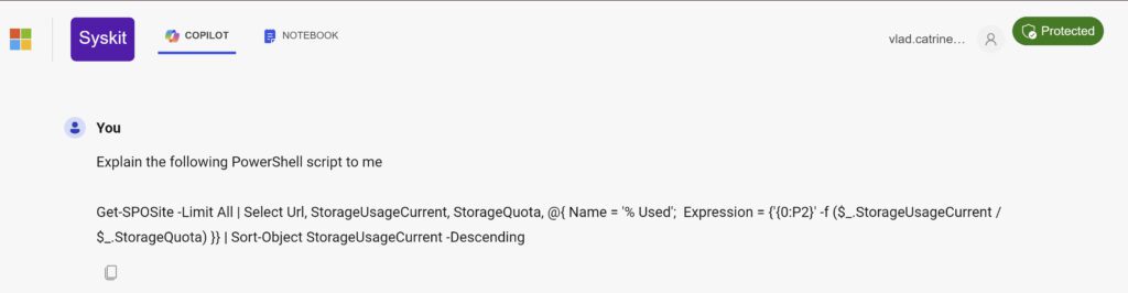 Asking Copilot to Explain a PowerShell Script