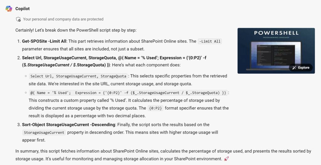 Copilot PowerShell Explanation