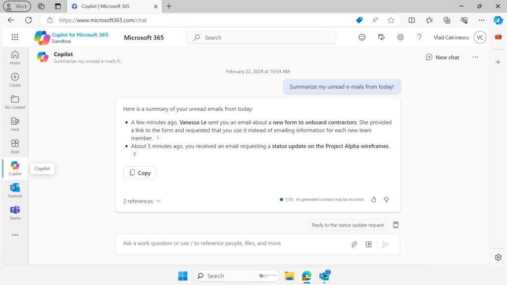 Using Copilot App for E-mails