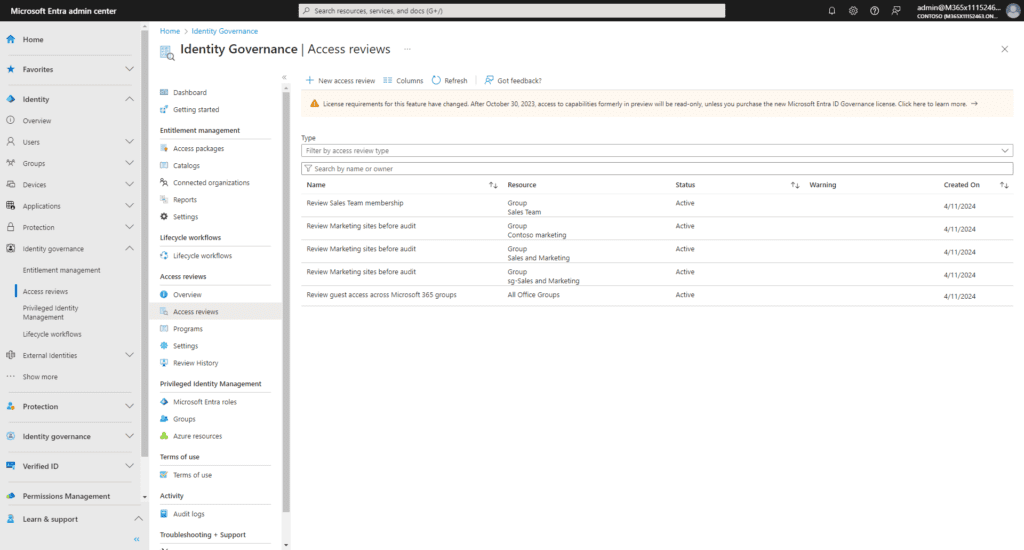 Microsoft Entra Identity Governance Access Reviews
