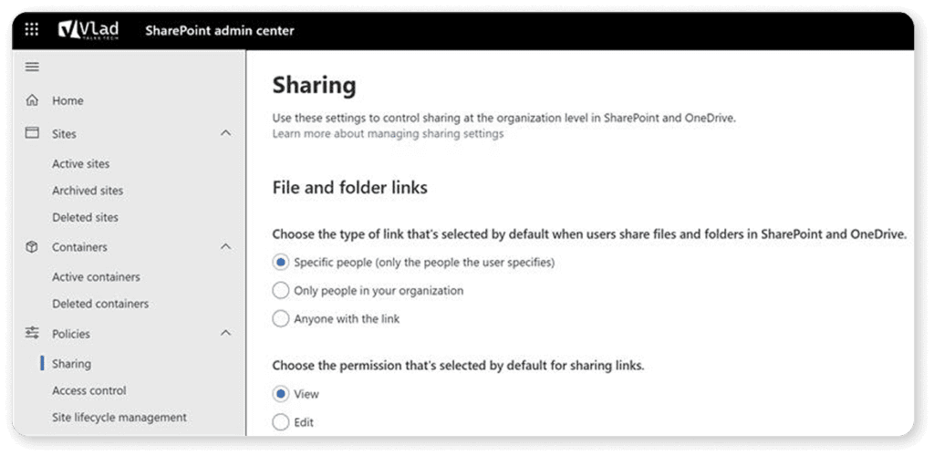 SharePoint sharing defaults