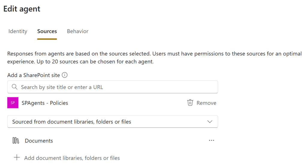 Edit SharePoint agents source