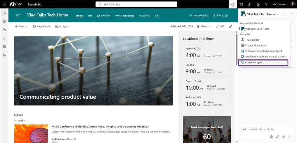 How to create a SharePoint agent